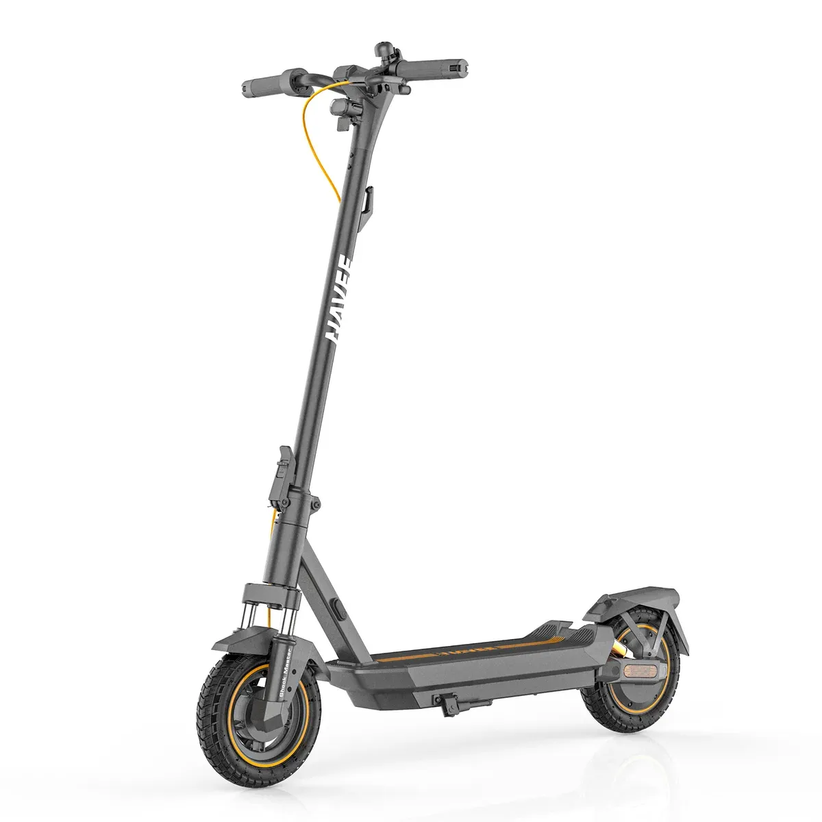 Trottinette électrique Navee GT3 Max noire à liserés dorés, vue de profil, roues de 10 pouces